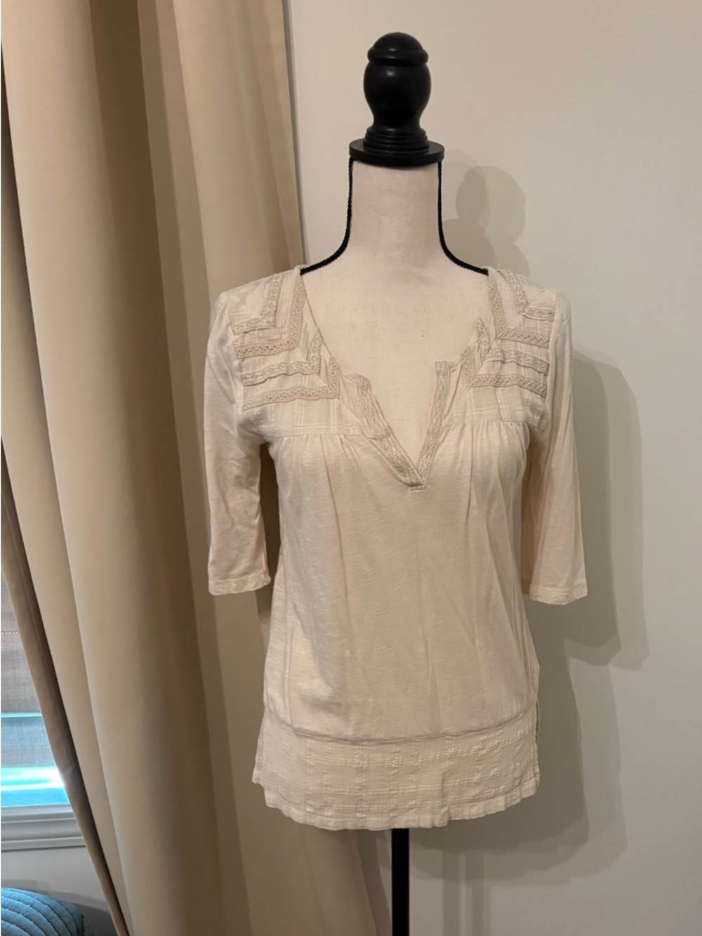 Lucky Brand Cream Lace-Trim V-Neck Blouse